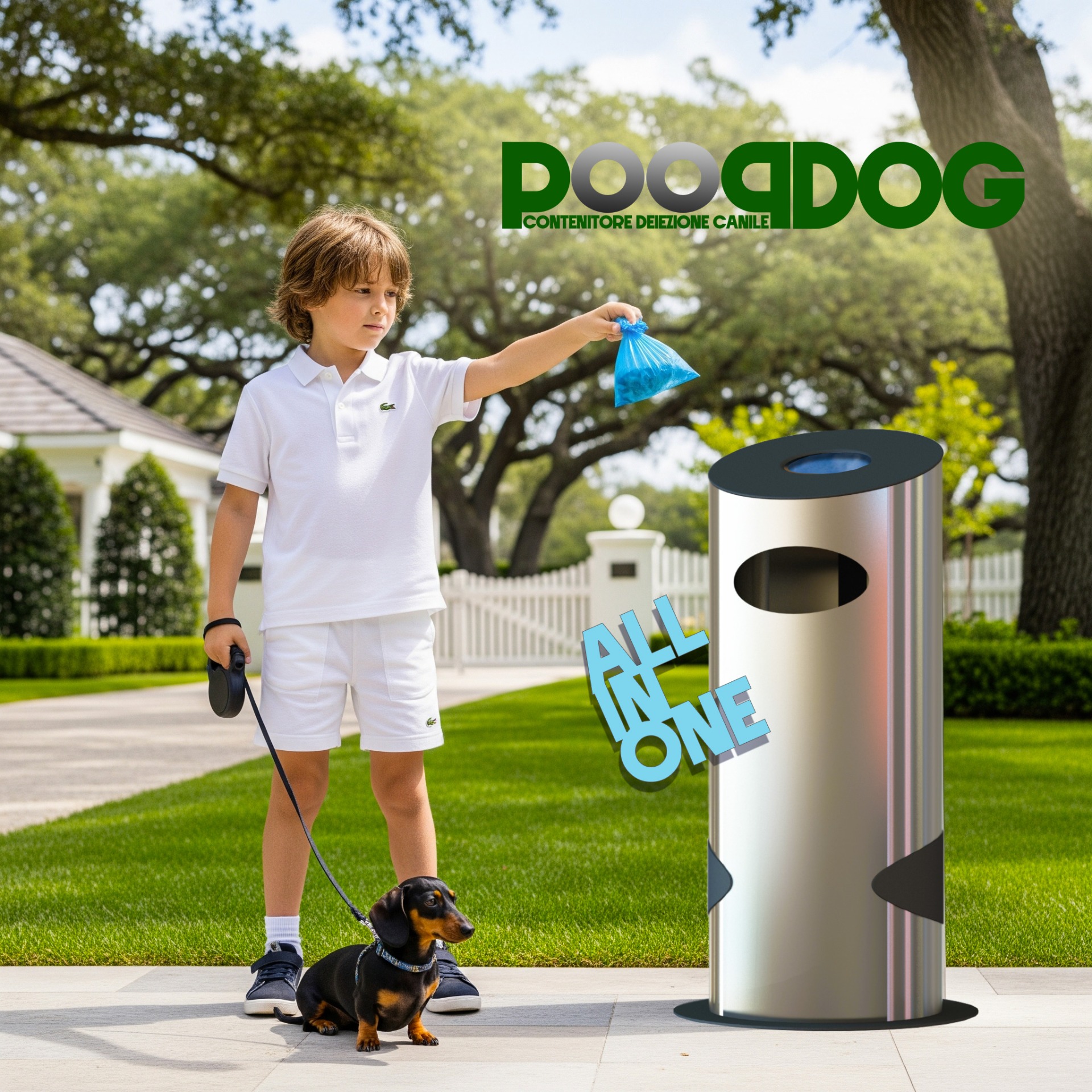 Poop Dog "All In One" dog waste bin - cestino rifiuti Dispenser sacchetti deiezione